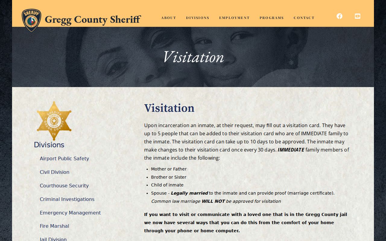 Gregg County arrest booking facilities at South North and Marvin A Smith jails
