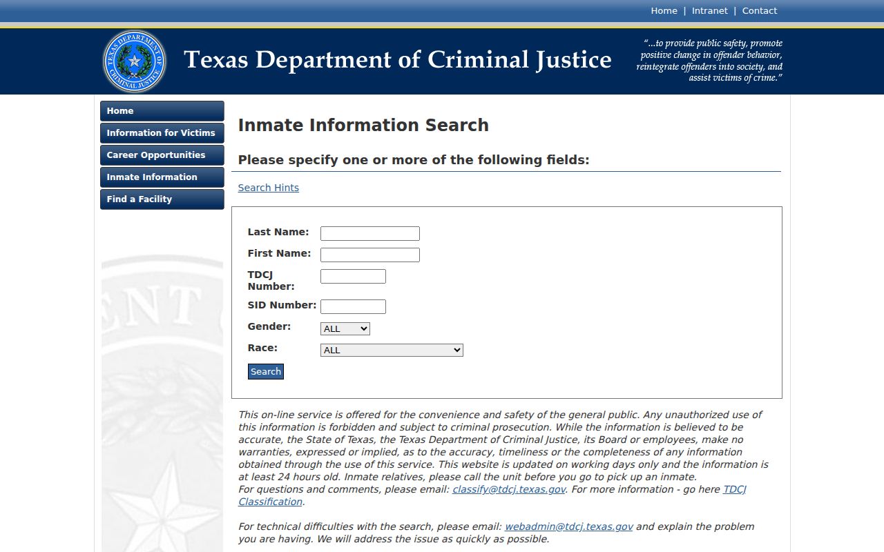 Gregg County arrest transfer lookup through TDCJ inmate search