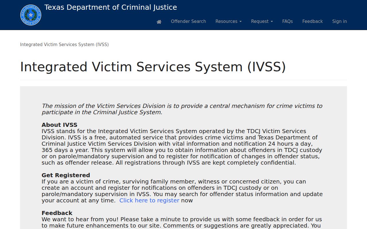 Gregg County criminal custody and parole notification through Texas IVSS